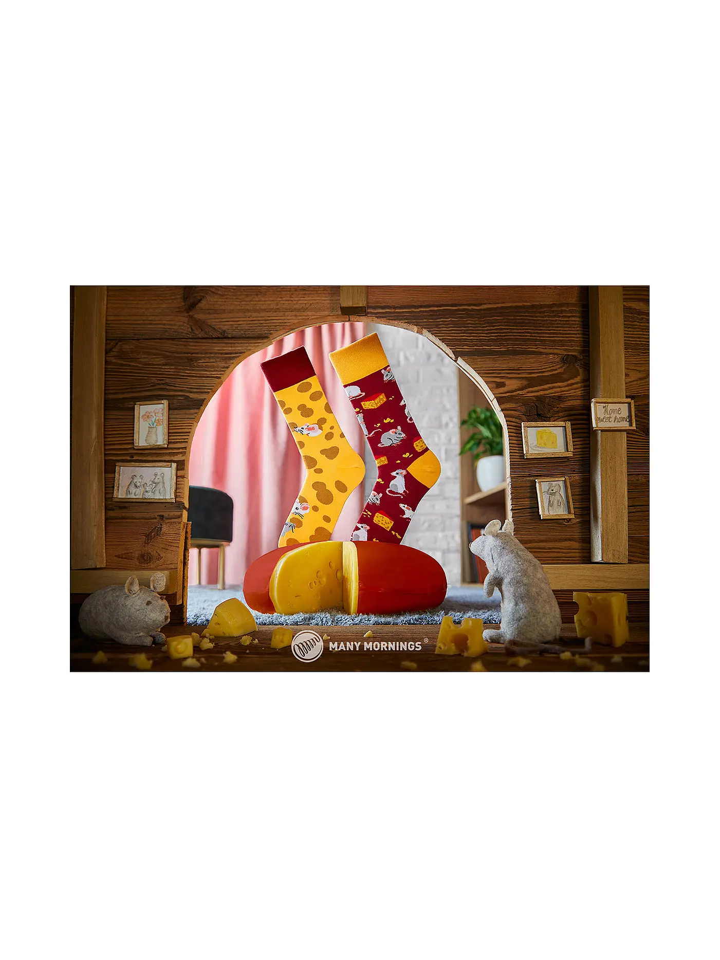 MANY MORNINGS | Damen Socken MOUSE AND CHEESE gelb | 
